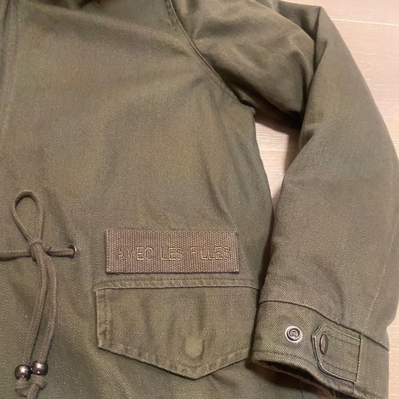 AVEC LES FILLES olive military coat with burgundy faux fur lining. Size XS - Picture 13 of 15